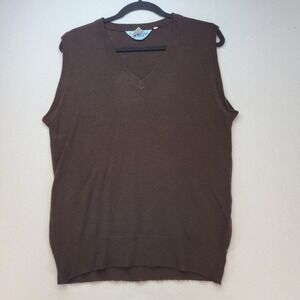 KP Sweater Vest Mens M Brown V-Neck Knit Solid Classic Layering Made in Poland